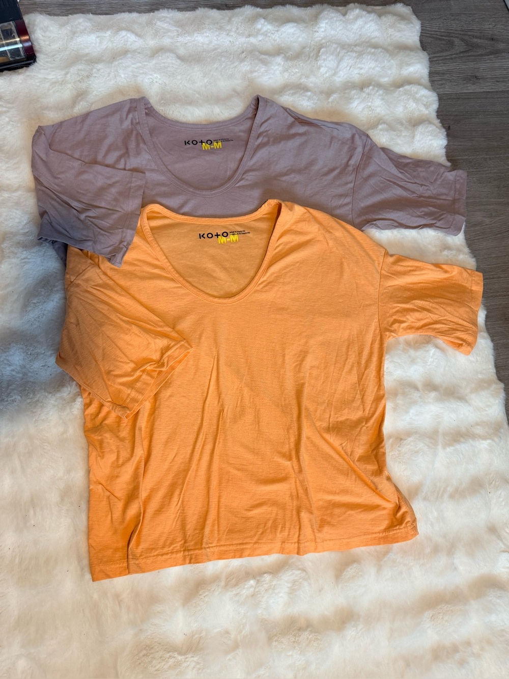 URBAN OUTFITTERS KOTO Drapey Wide Neck Tee BUNDLE Mellow Orange and Dusty Purple